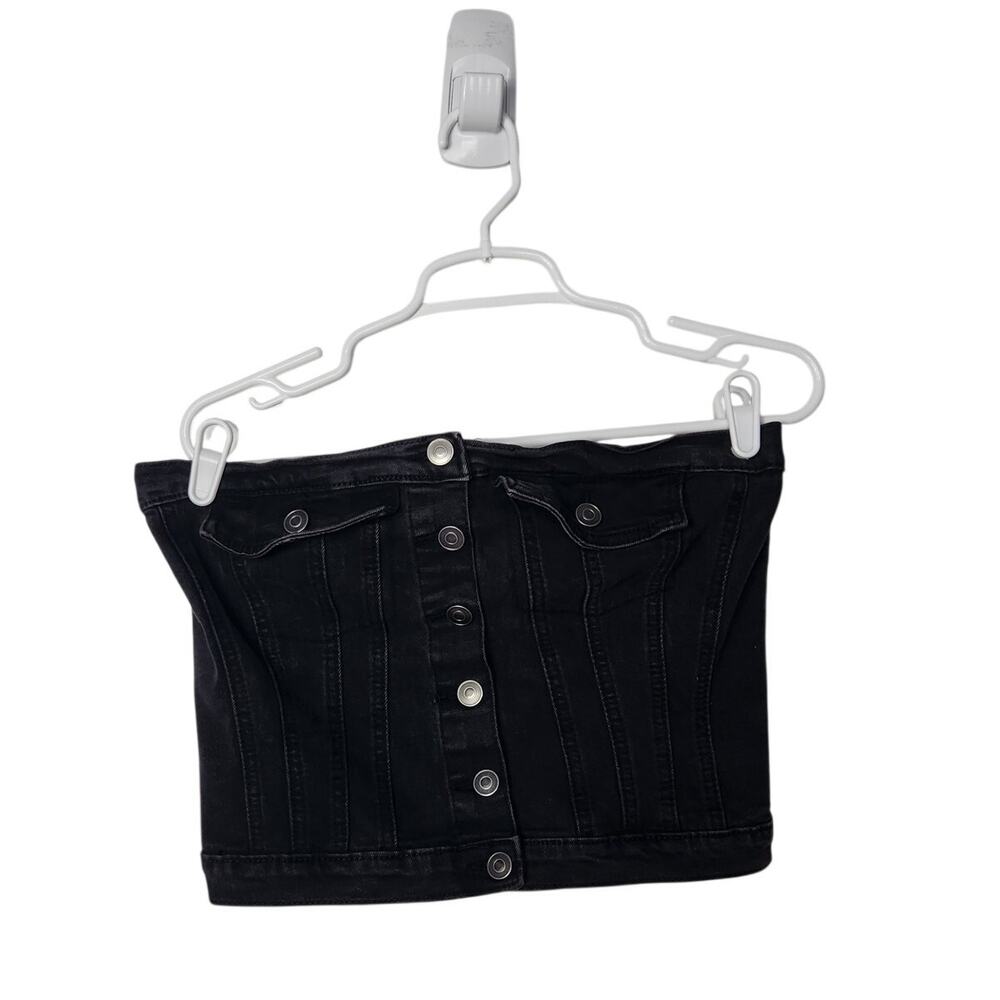 Project Rebel Black Smocked Bustier Corset Strapless Denim Crop Top Size Large